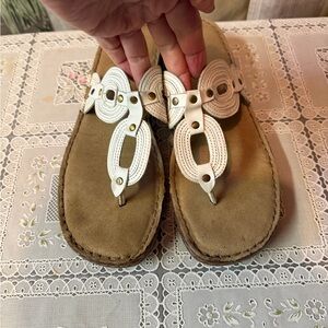 Naturalizer White and Tan Women’s Beaded Thong Sandals